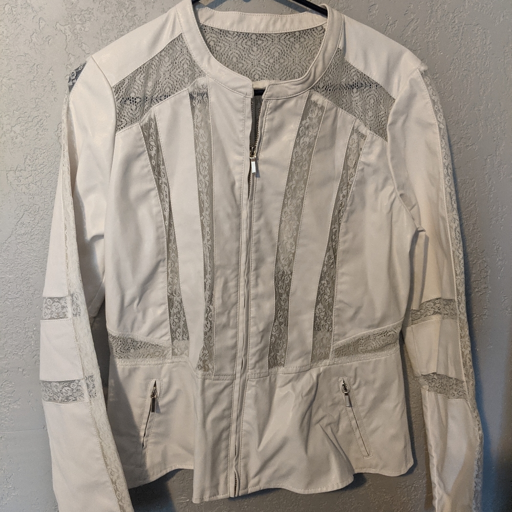 NY&C White lace and leather jacket